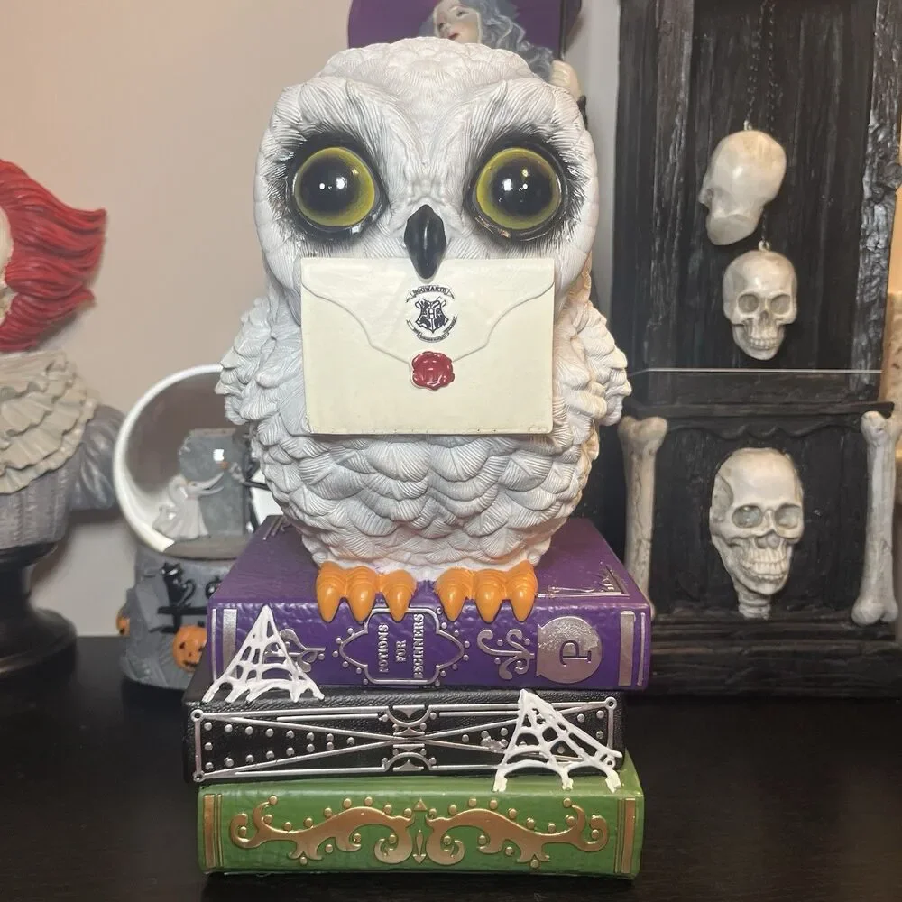 Harry Potter Hedwing Owl W/ Letter Statue On Book Stack Halloween Decor